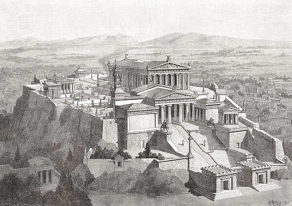 Artists impression of the Acropolis of Athens in ancient Greece