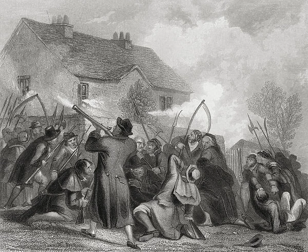 Attack On The Police By The People Under Smith O brien In Ballingarry, County Tipperary, Ireland In 1848. William Smith O brien, 1803 To 1864. Irish Nationalist, Member Of Parliament And Leader Of The Young Ireland Movement. Drawn By H. Warren. From History Of Ireland, Published C. 1854