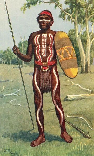 An Australian Aboriginal in full war paint, after a work by J. Macfarlane, from a contemporary print, c. 1935; Artwork
