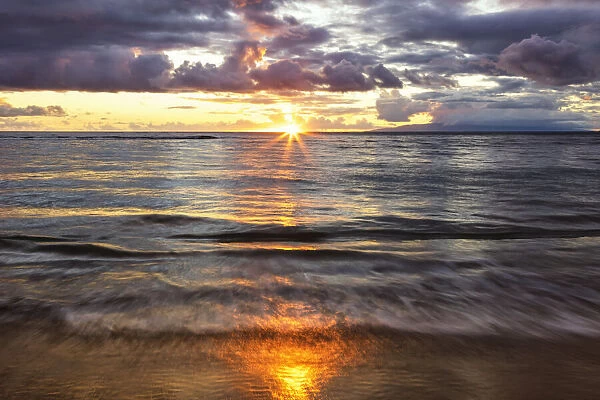 Beach sunset with soft water, Maui, Hawaii, USA