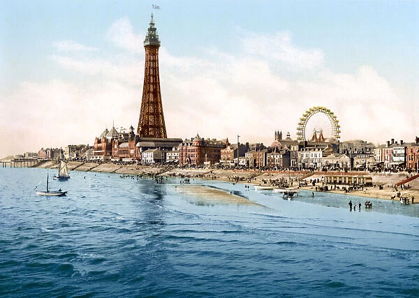 Blackpool Tower and Pleasure Beach, England, dated 1894, photomechanical print