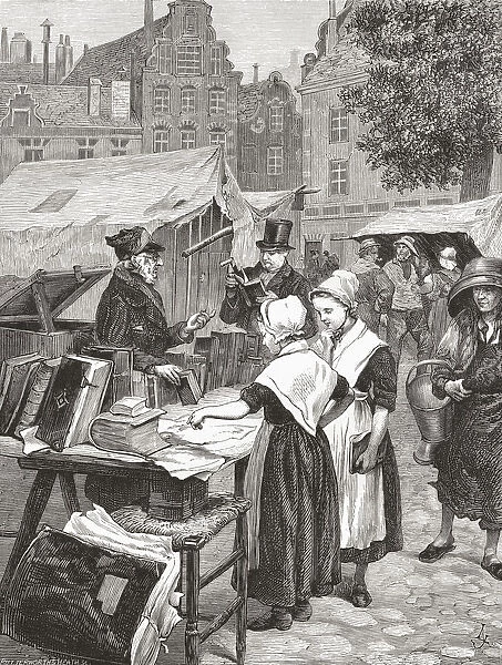A Bookstall In Amsterdam, The Netherlands In The 19Th Century. From Pictures From Holland By Richard Lovett, Published 1887