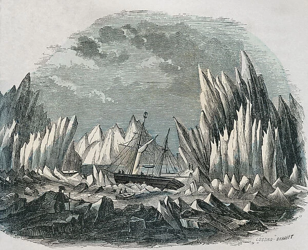 The British ship Prince Albert trapped in ice whilst attempting to search for Sir John Franklins ill-fated 1845 Arctic expedition. From An Illuminated History of North America, from the earliest period to the present time, published 1860