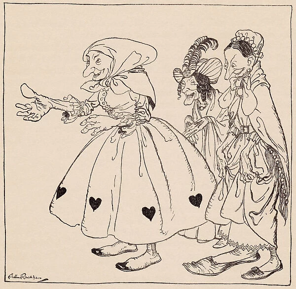 In Came The Three Women Dressed In The Stangest Fashion. Illustration By Arthur Rackham From Grimms Fairy Tale, The Three Spinning Women