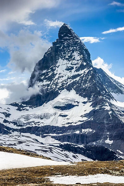 Close-up of the Matterhorn summit in spring near Zermatt in Switzerland