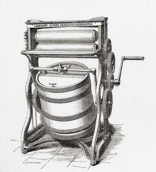 A compund rotary washing machine with rollers for wringing or mangling, designed by Richard Lansdale. From A Concise History of The International Exhibition of 1862, published 1862