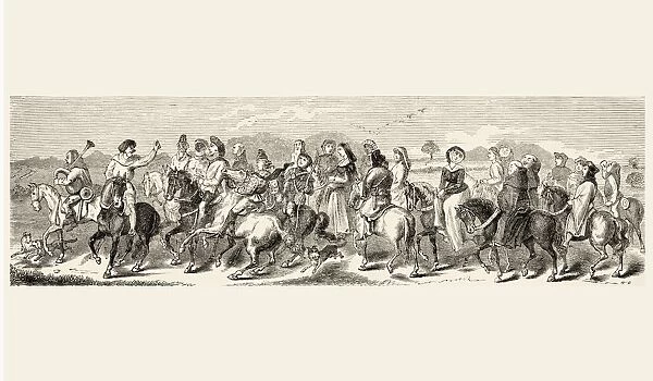 Departure Of The Canterbury Pilgrims From London. Scene From The Canterbury Tales By Geoffrey Chaucer. From The National And Domestic History Of England By William Aubrey Published London Circa 1890