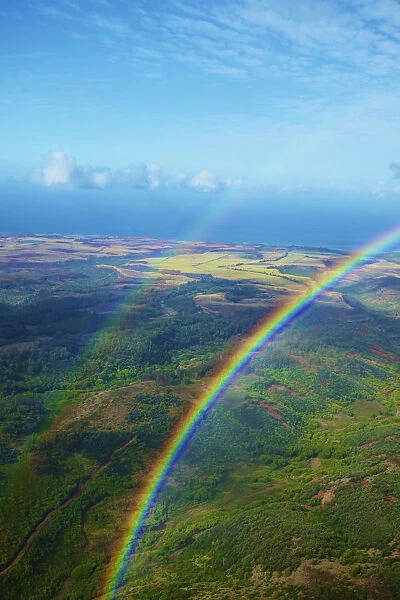 Double Rainbow Above A Landscape Of A Hawaiian Island, Na Pali Coast; Kauai, Hawaii, United States Of America