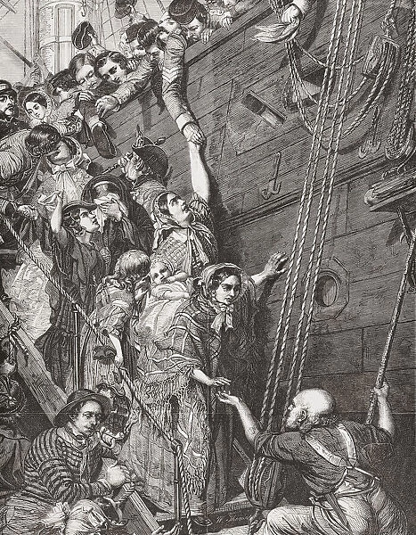 Eastwood Ho! Engraving by William Luson Thomas after the 1857 painting by Henry Nelson O Neil. The picture shows soldiers on a British troopship saying farewell to family and friends before they sale for India to fight in the Indian Mutiny or Indian First War of Independence, 1857-1859