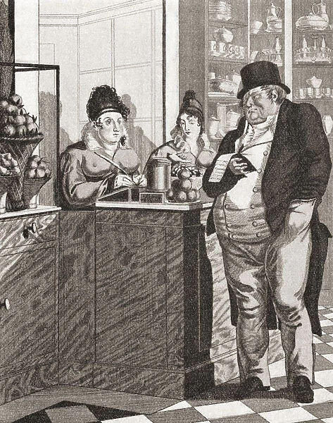 English Gentleman Paying The Bill In A Parisian Restaurant, After A Work By Queverdo, 1815. From Illustrierte Sittengeschichte Vom Mittelalter Bis Zur Gegenwart By Eduard Fuchs, Published 1909