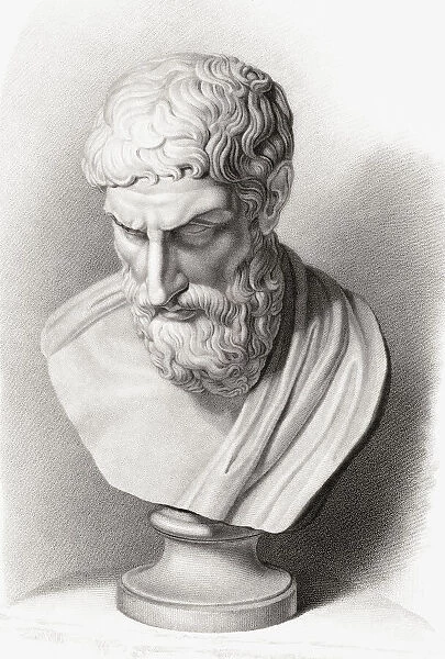 Epicurus, 341-270 BC. Ancient Greek philosopher and founder of the school of philosophy called Epicureanism. After a work by W. M. Craig from the 3rd century Roman bust in the Museo Archeologico Nazionale in Naples, Italy, which is a copy of a Greek original