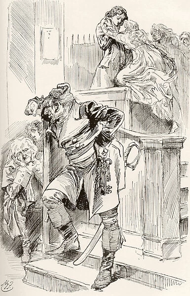 Farewell! The Innocent Charles Darnay Says Farewell To His Wife, Lucie Manette. 'farewell, Dear Darling Of My Soul. My Parting Blessing On My Love. We Shall Meet Again, Where The Weary Are At Rest!'They Were Her Husbands Words, As He Held Her To His Bosom. Illustration By Harry Furniss For The Charles Dickens Novel A Tale Of Two Cities From The Testimonial Edition, Published 1910