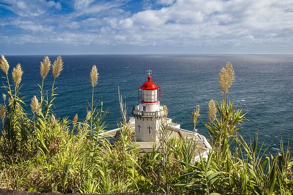 The Farol do Arnel Lighthouse at Ponta do Arnel near Nordeste, Sao Miguel Island, Azores