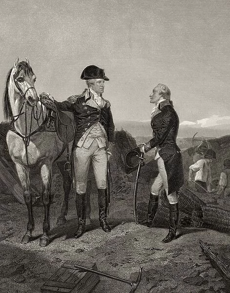 First Meeting Of George Washington 1732 To 1799 With Alexander Hamilton 1755 Or 1757 To 1804 After Alonzo Chappel From Life And Times Of Washington Volume 1 Published 1857