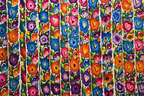 Gautemala, Chichicastenango, Brightly colored handmade textile