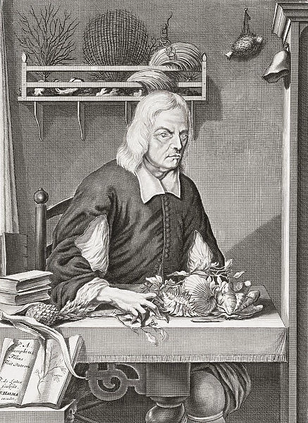 Georg Eberhard Rumphius, 1627 - 1702. German-born botanist employed by the Dutch East India Company. Author of Herbarium Amboinense. After a portrait by his son Paul Augustus Rumphius