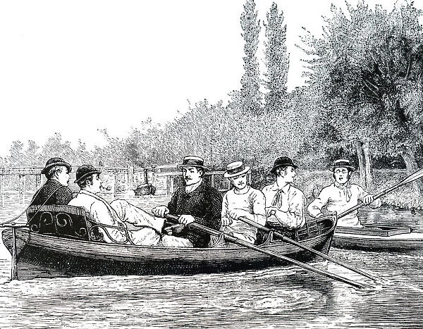 Illustration depicting Oxford University students rowing on the Iffley River, 19th century