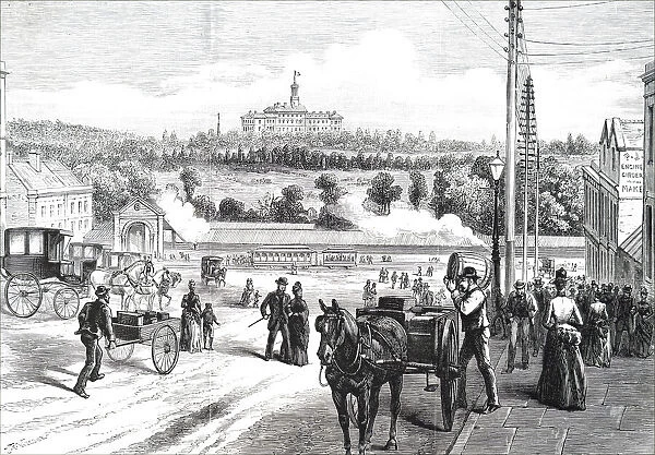 Illustration depicting a view of the Government House in Melbourne during the 19th century