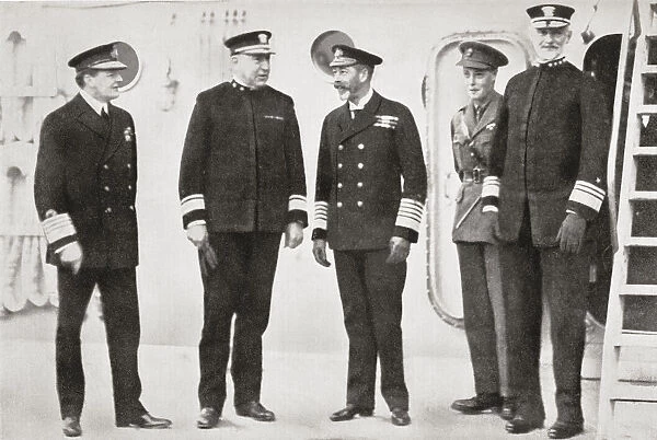 King George V Visits The Fleet At Rosyth, Edinburgh, Scotland In 1918. From Left Admiral Beatty, Admiral Rodman, U. S. Navy, King George V, The Prince Of Wales, Later King Edward Viii, And Admiral Sims, U. S. Navy. David Richard Beatty, 1St Earl Beatty, 1871