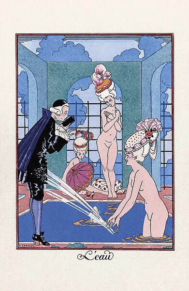 L eau. Water. Print from the magazine La Guirlande des Mois, published annually from 1917 - 1921. After a work by French illustrator George Barbier, 1882 - 1932