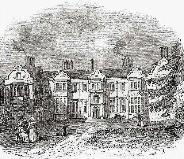 Ladye Place, Hurley, Berkshire, England, seen here in the early 19th century. Formerly Hurley Priory, the building became the home of the Barons Lovelace. From Picturesque England, Its Landmarks and Historic Haunts, published 1891