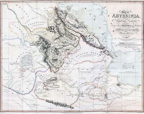 Map of Abyssinia and the Adjacent Districts. From observations taken by British traveller and artist Henry Salt in 1809 and 1810. Drawn by J. Outhett and engraved by A. Macpherson. Published 1814. Used in Henry Salts book A voyage to Abyssinia, and Travels into the Interior of that Country
