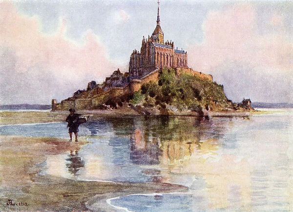 Mont Saint Michel At High Tide, Normandy, France. Colour Illustration From The Book France By Gordon Home Published 1918