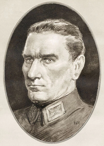 Mustafa Kemal Ataturk, 1881 - 1938, Turkish army officer, revolutionary, founder of the Republic of Turkey, and its first President. Illustration by Gordon Ross, American artist and illustrator (1873-1946), from Living Biographies of Famous Men