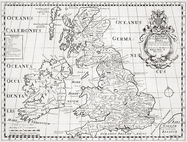 A new map of the British Isles, showing their ancient people, cities, and towns of note, in the time of the Romans. After a map by cartographer Edward Wells published in 1800 in an atlas titled A New Sett of Maps Both of Antient and Present Geography etc