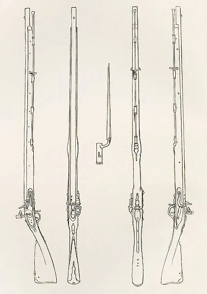 'Old Brown Bess'. Regulation Muskets And Socket Bayonet. From The British Army: Its Origins, Progress And Equipment, Published 1868