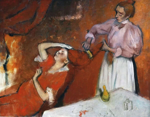 Painting titled Combing the Hair (La Coiffure) by Edgar Degas, 19th century