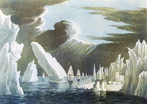 Passage through the ice, June 1818. After a coloured aquatint from Sir John Rosss Voyage of Discovery, 1819. Admiral Sir John Ross, 1777 - 1856. British naval officer and Arctic explorer. From British Polar Explorers, published 1943