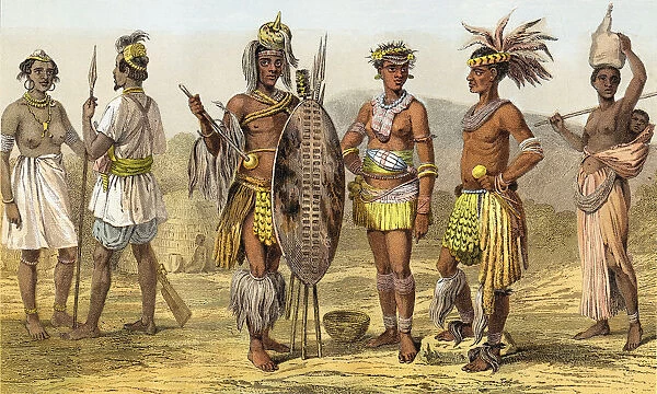 People Of Ethiopian Race In The Late 19Th Century. From Left To Right, Natives Of Senegambia. Peui Woman From The Village Of Kouar. Peui Man In War Costume. Kaffirs. Zulu In Visiting Dress. Zulu Dancing Girl. Young Zulu In Marriage Costume. Bechuana Woman. From The Modern Cyclopedia Of Universal Information, Published 1903