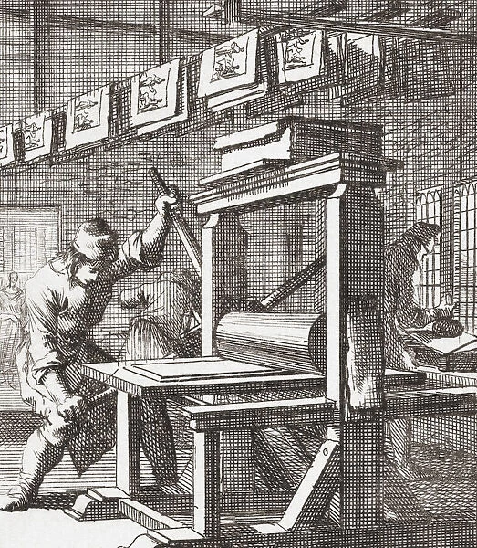 A plate printer at work in the late 17th century. After a work by Jan Luyken