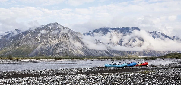 Rafts Along The Shore At Sunrise On The Marsh Fork Of The Canning River In The Arctic National Wildlife Refuge, Summer, Alaska