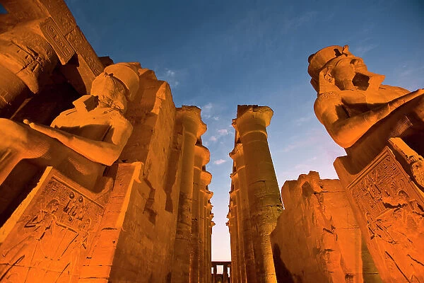 Ramses II Colossus at the entrance and central corridor of Luxor temple