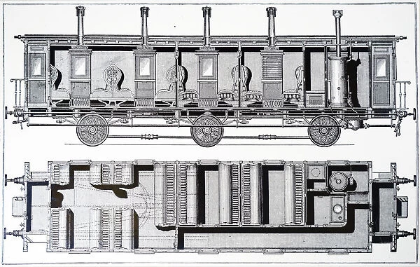 Sectional and plan view of a First-Class carriage