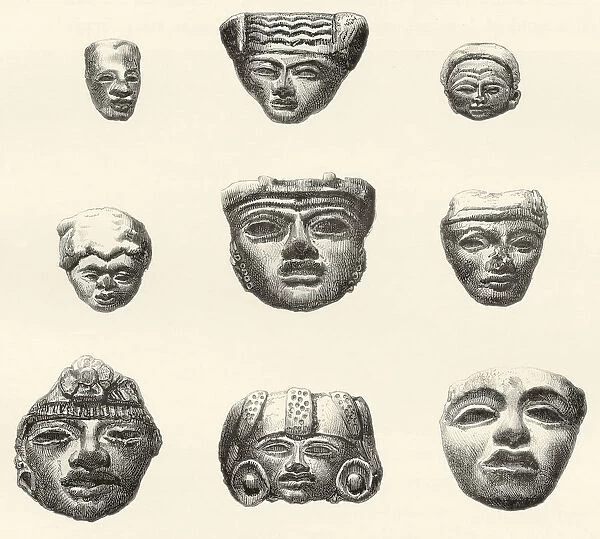Stone Heads And Masks Found At Teotihuacan, Mexico By Desir