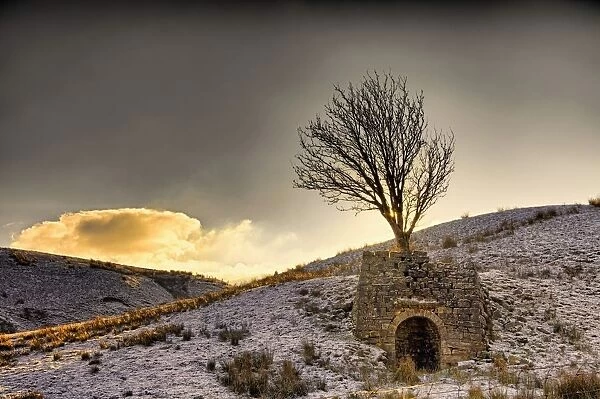 Stone Structure In Snowy Landscape; Yorkshire Dales, England