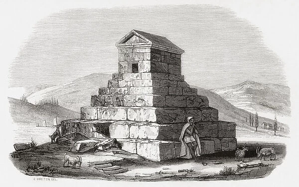 The Tomb of Cyrus the Great, Pasargadae, Iran, seen here in the 19th century. From Monuments de Tous les Peuples, published 1843