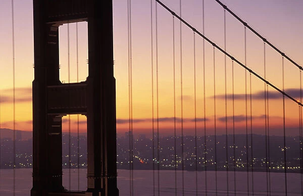 Usa, California, Golden Gate Bridge Sunrise From Marin County; San Francisco