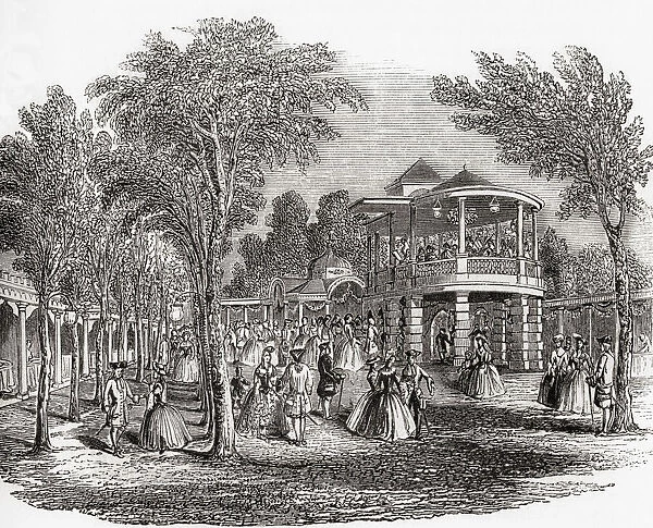 Vauxhall Gardens, Kennington, London, England in the 18th century. From Old England: A Pictorial Museum, published 1847