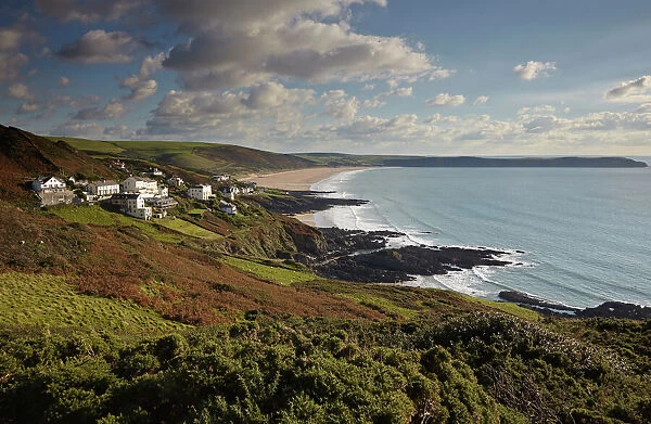 A view along Woolacombe Beach from Mortehoe, near Barnstaple, Devon, Great Britain; Southwest England, Great Britain, United Kingdom