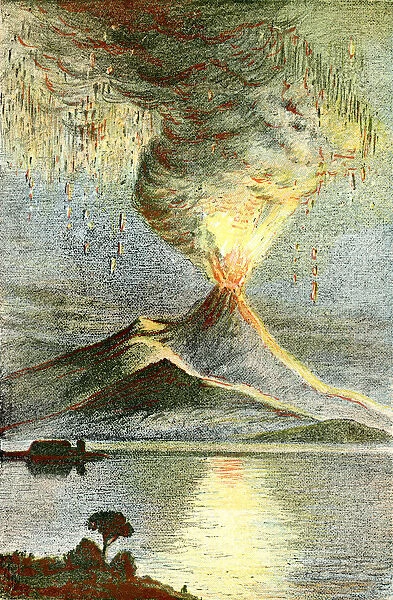 A volcano in eruption. From The Worlds Foundations or Geology for Beginners, published 1883