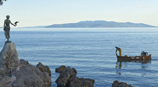Waterfront Of Opatija Showing Statue girl Holding Seagull By Zvonko Car, Croatia