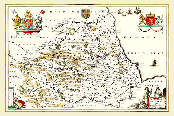 Old County Map of Durham 1648 by Johan Blaeu from the Atlas Novus