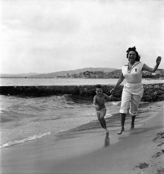 Cannes Film Festival 1953. Pat Taylor Musical comedy actress seen here on the beach at