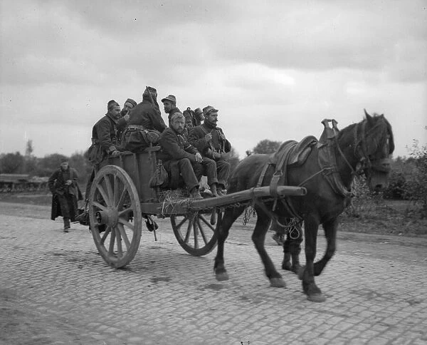 A cartload of sick and wounded Belgian soldiers seen here arriving in Antwerp