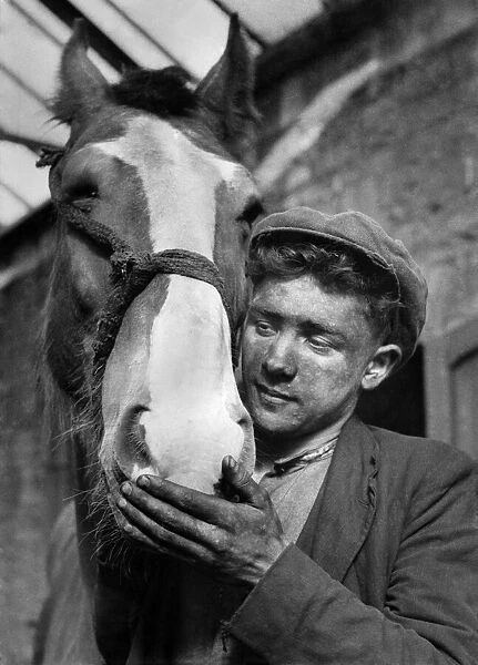 Coal miner with Irar his pit pony. October 1946 P017669