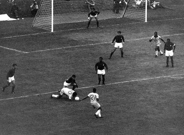 Football - World Cup 1966 Portugal v Brazil Pele goes down injured during